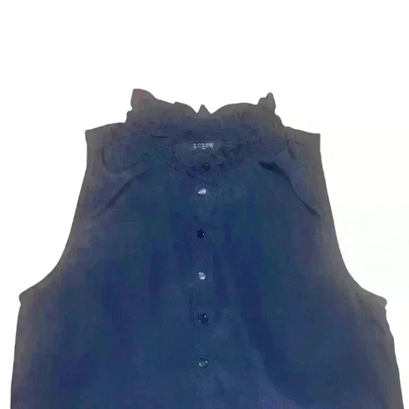 J.Crew Women’s Ruffle Neck Button Front Sleeveless Top Navy Blue Size 0 - Picture 3 of 5